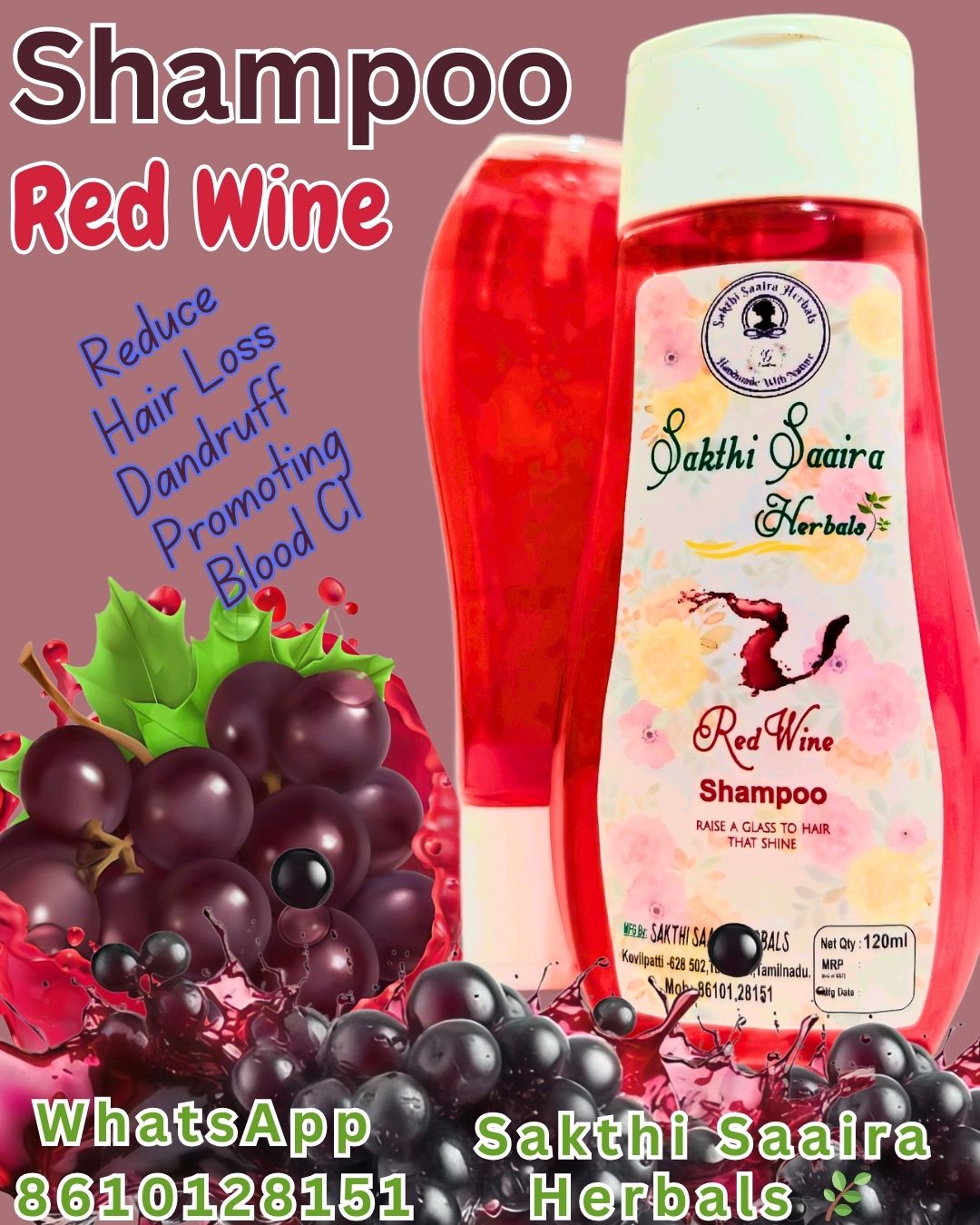 Red Wine Shampoo 120ml - Image 2